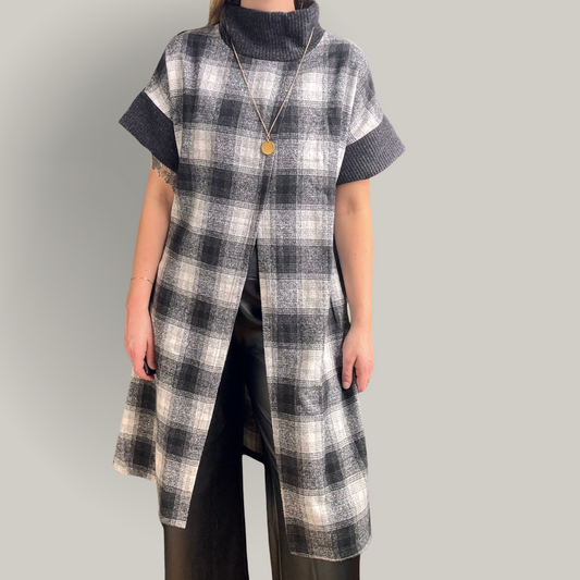 Trisha Tyler - Plaid Slit Front Topper Vest