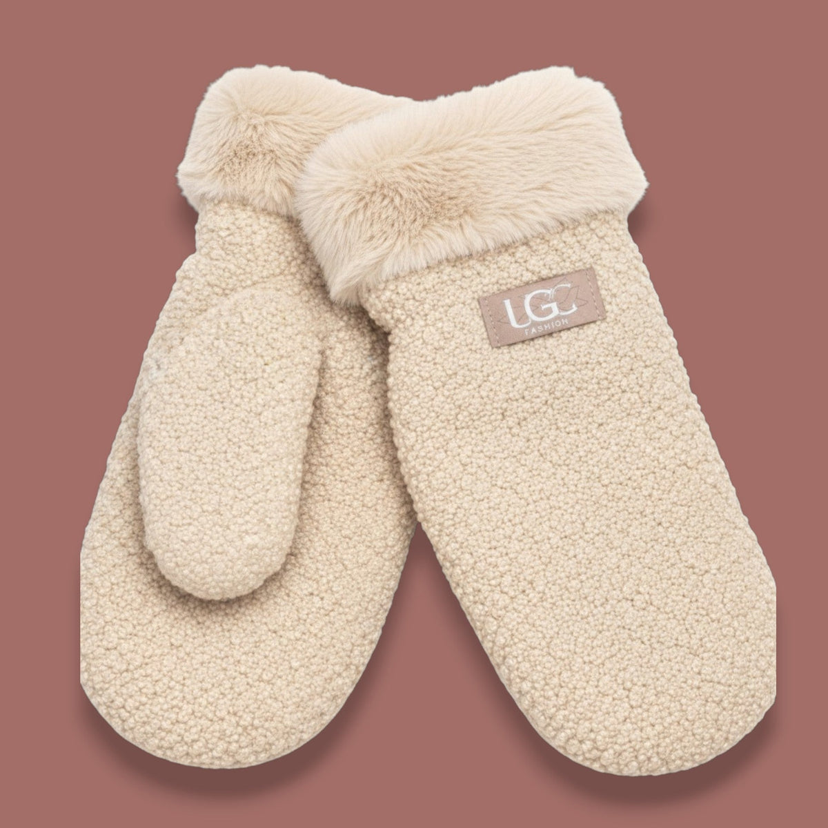 Audrey's - Teddy Bouclé Mittens With Faux Fur Cuffs