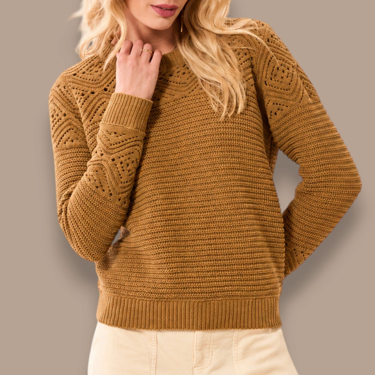 Tribal - Pointelle Detail Crew Neck Sweater