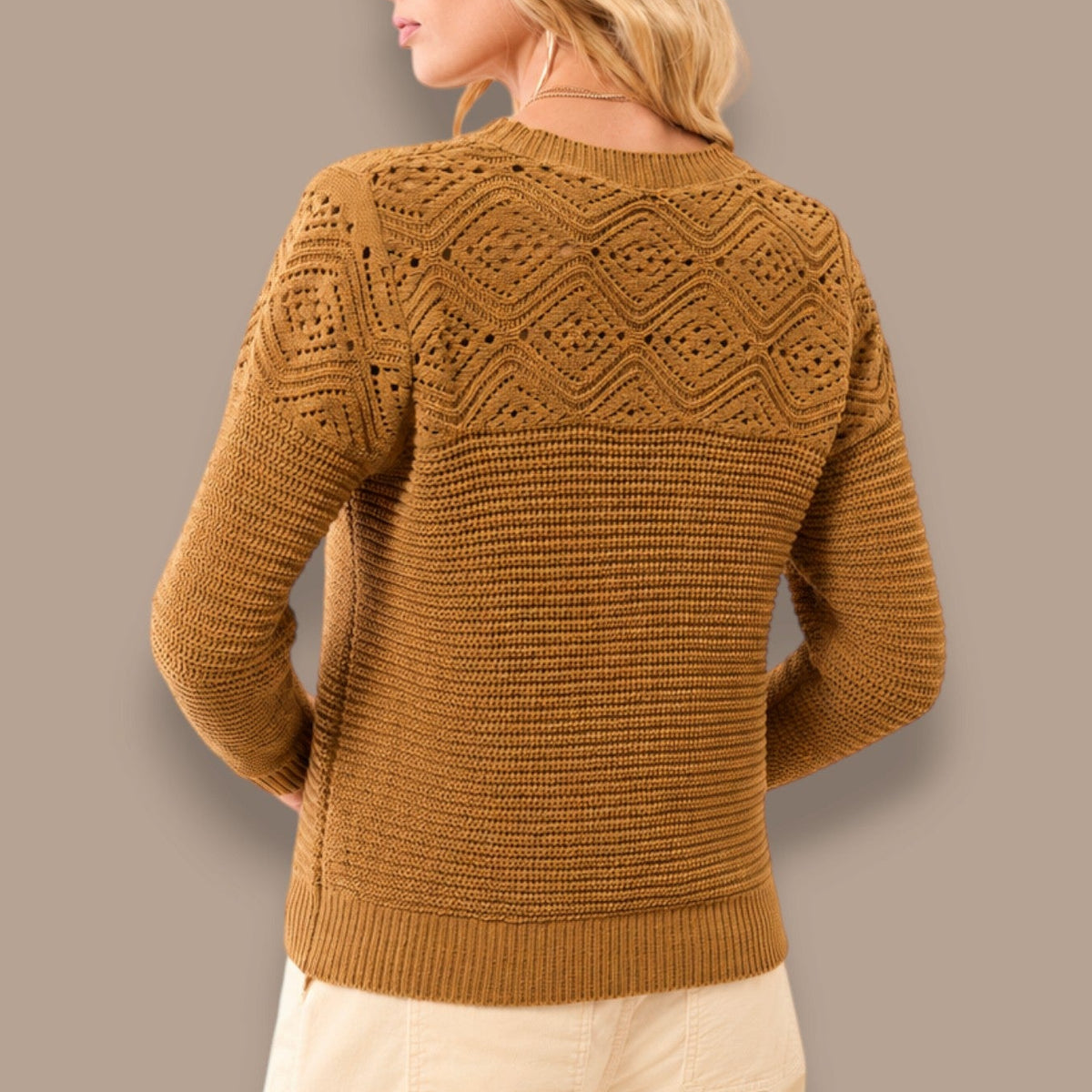 Tribal - Pointelle Detail Crew Neck Sweater