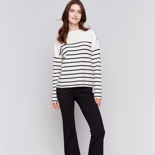 Charlie B - Striped Sweater With Button Detail