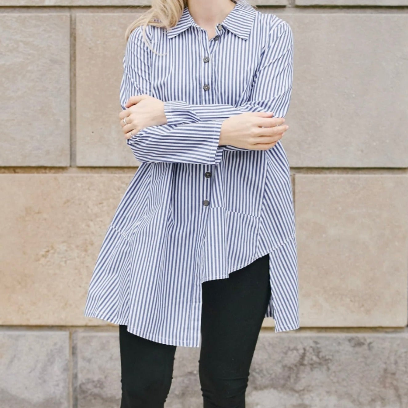 Shannon Passero - Asymmetrical Striped Tunic With Pocket