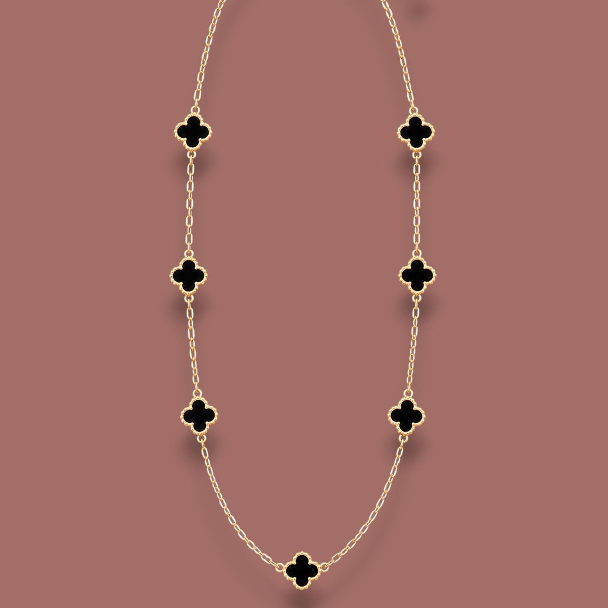 Merx - Gold & Black Clover Station Necklace