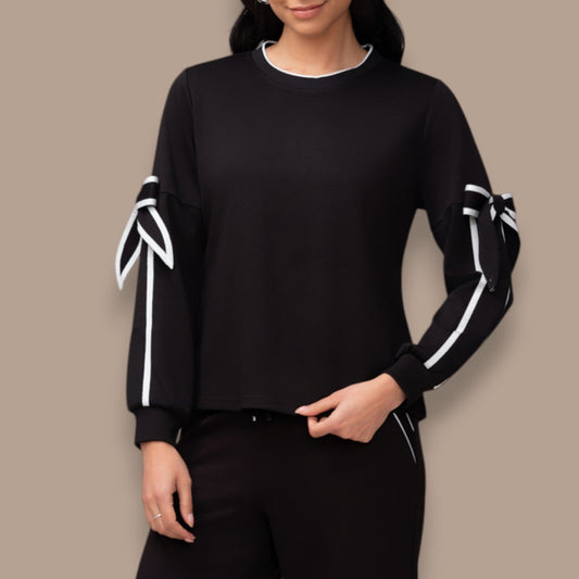 Elena Wang - Contrast Bow Sleeve Top