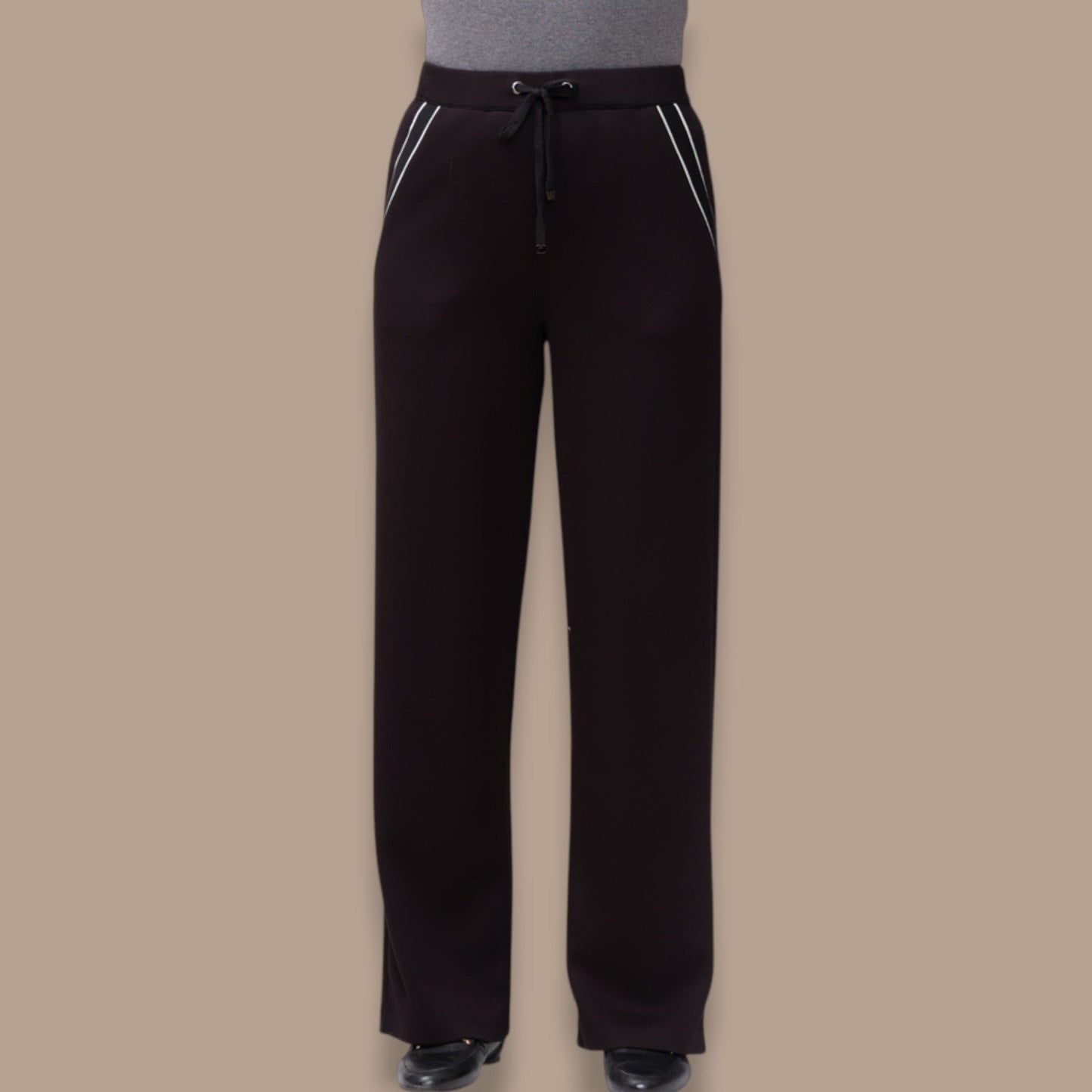 Elena Wang - Contrast Trim Relaxed Leg Pull-On Pants
