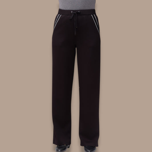 Elena Wang - Contrast Trim Relaxed Leg Pull-On Pants
