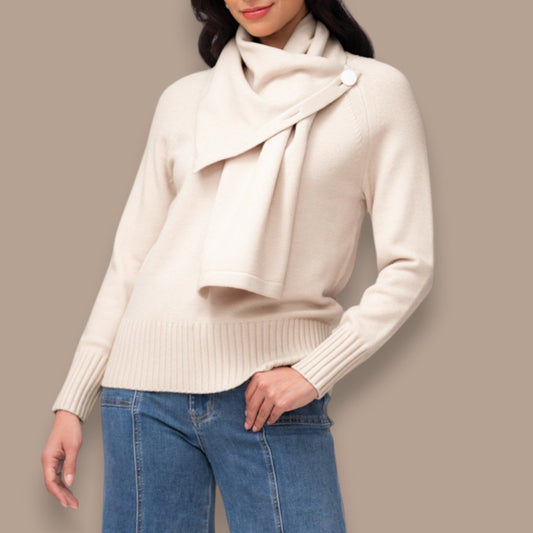 Elena Wang - Classic Knit Sweater with Detachable Scarf