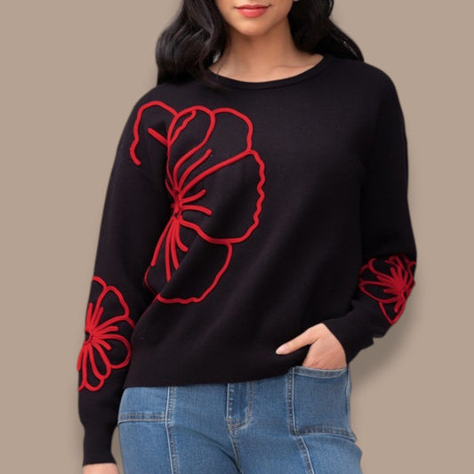 Elena Wang - Floral Accent Sweater