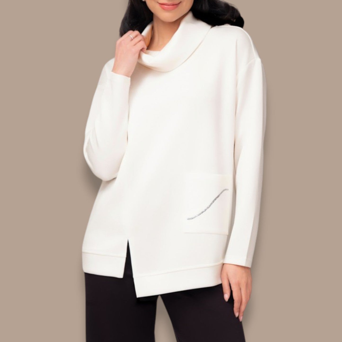 Elena Wang - Cowl Neck Top With Rhinestone Pocket Detail
