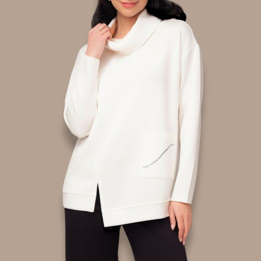 Elena Wang - Cowl Neck Top With Rhinestone Pocket Detail