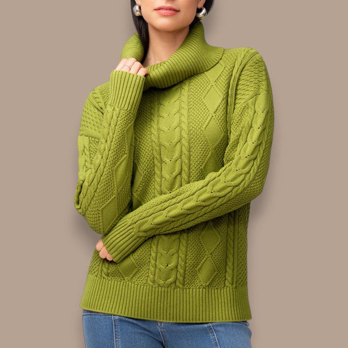 Elena Wang - Cable Knit Cowl Neck Sweater