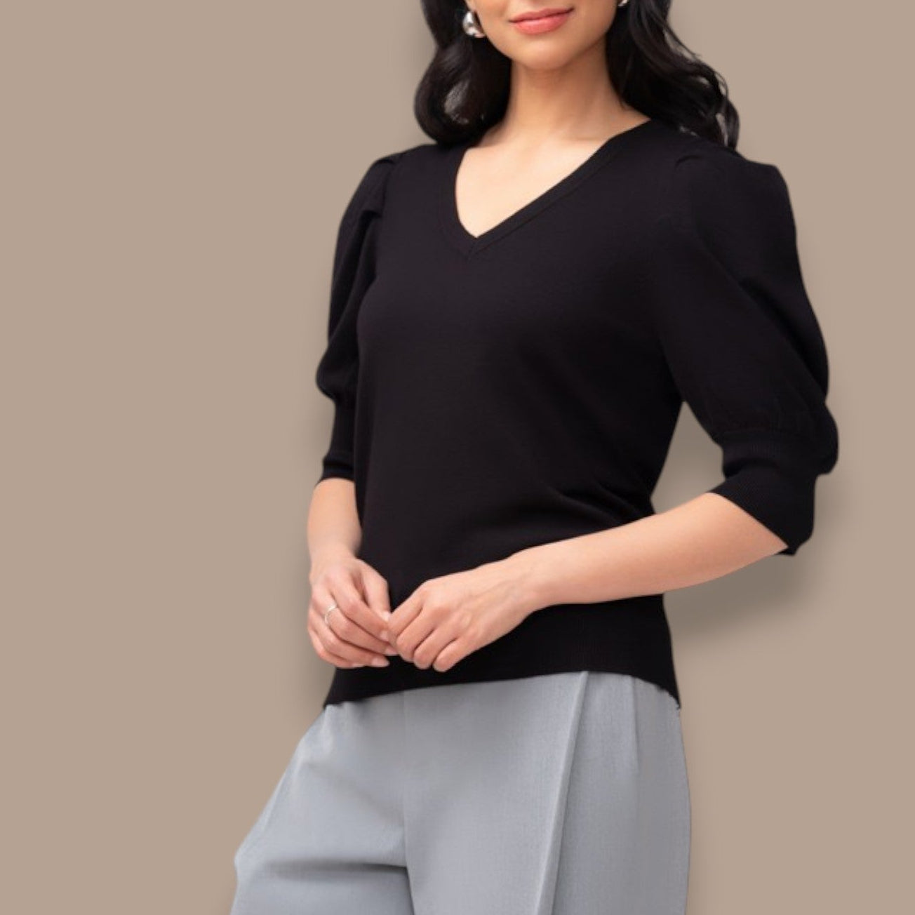 Elena Wang - V-Neck Puff Sleeve Top
