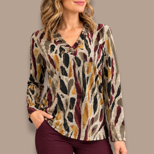 Soft Works - Abstract Print Button Detail Top