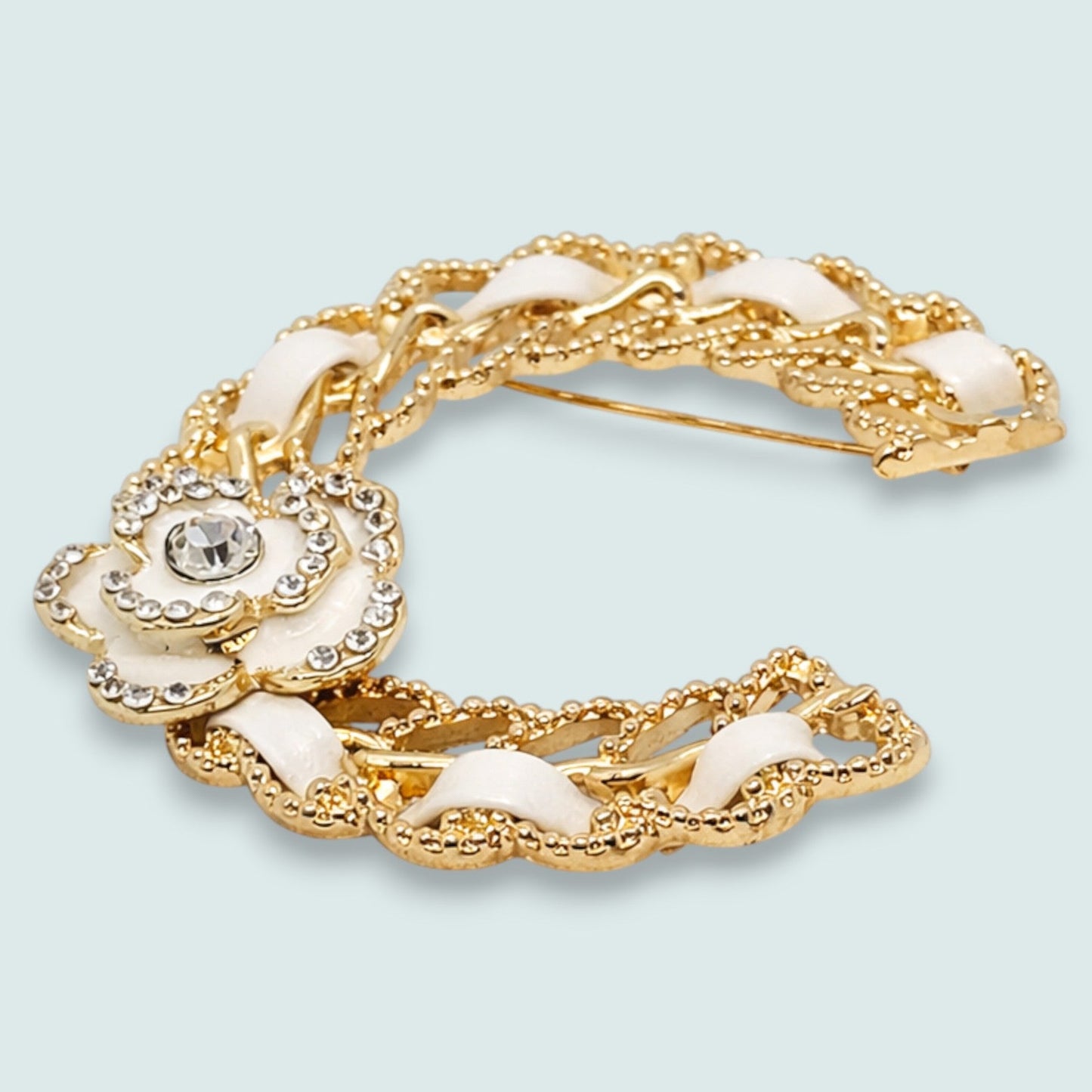 Audrey's - Crescent Floral Crystal Brooch