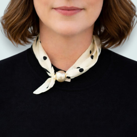 Red Coral - Ivory Polka Dot Pearl-Magnetic Scarf