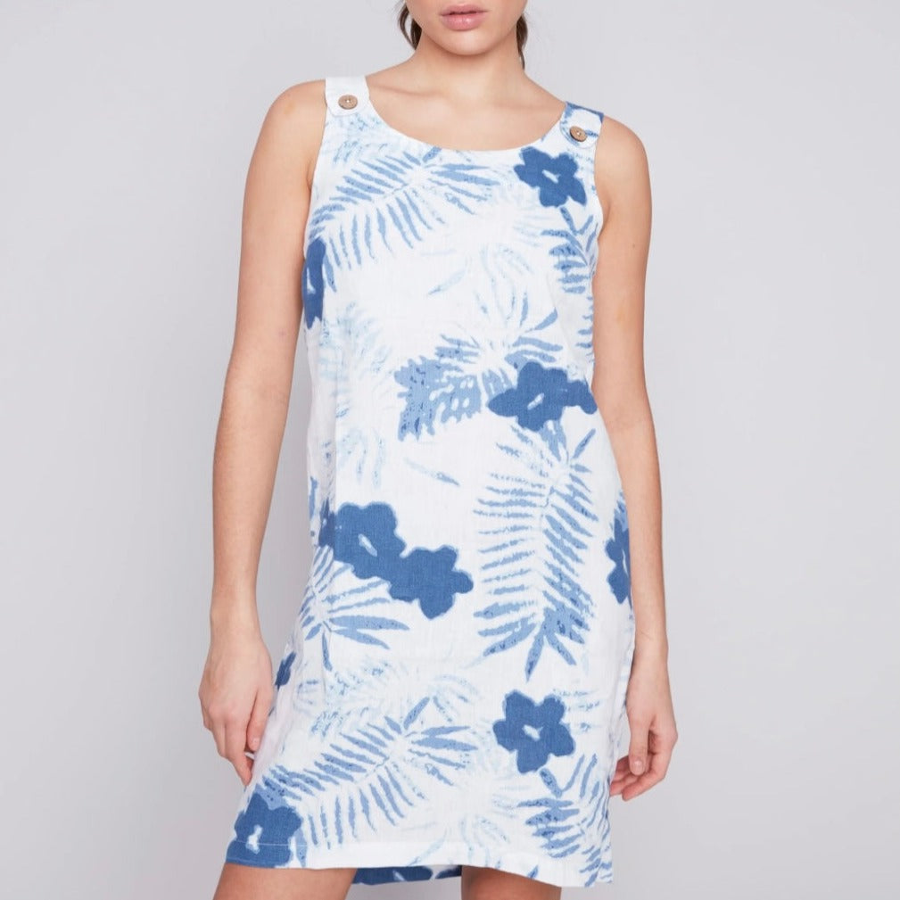 Charlie B - Sleeveless Printed A-Line Linen Dress