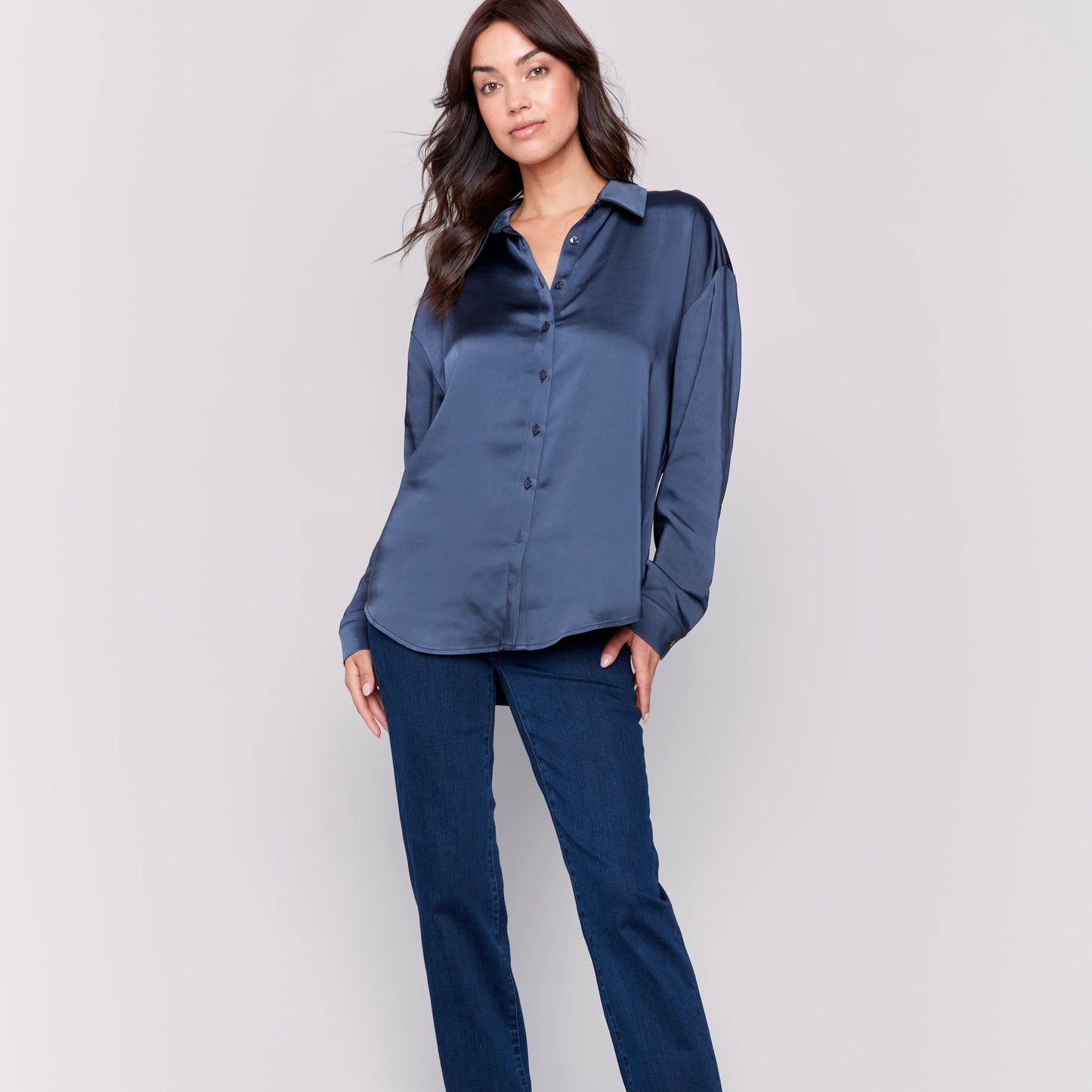 Charlie B - Satin Button-Down Blouse