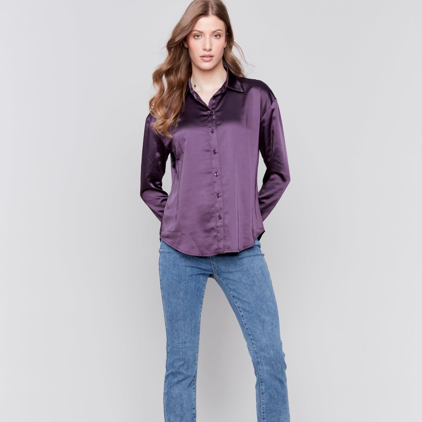 Charlie B - Satin Button-Down Blouse