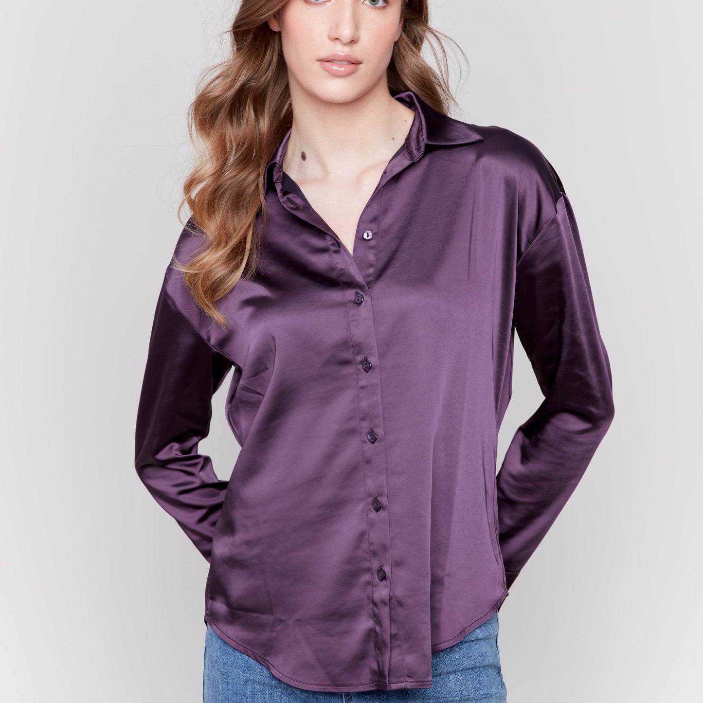 Charlie B - Satin Button-Down Blouse