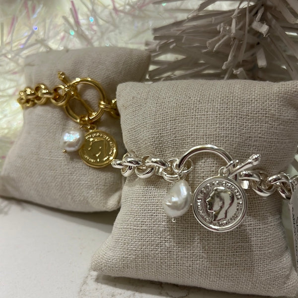 Merx - Bracelet With Coin And Pearl