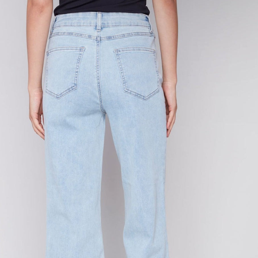 Charlie B - Flared Twill Jeans With Raw Edge Hem