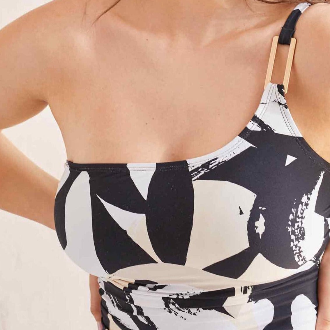 Tribal - Patterned One Shoulder Swimsuit