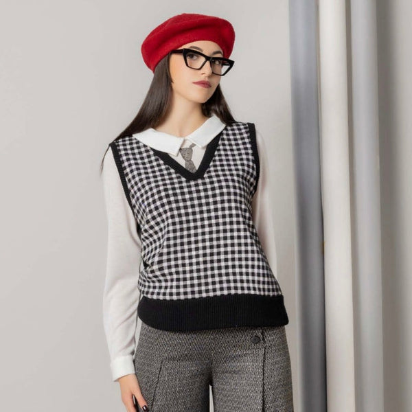 Lorella - Knit Checkered Vest