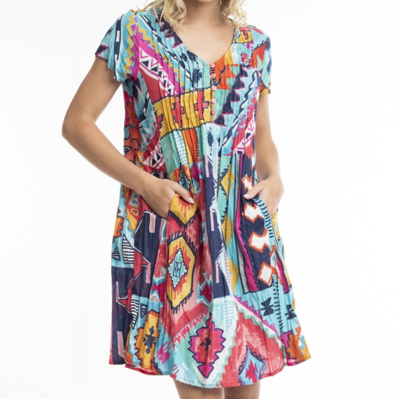 Orientique - Patterned V-Neck Dress