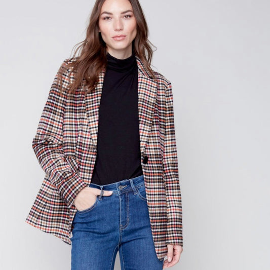 Charlie B - Plaid Blazer With Button