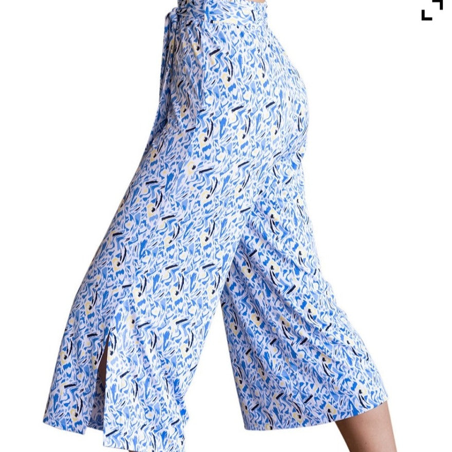 Marble - Flowered Cropped Pants With Side Slit