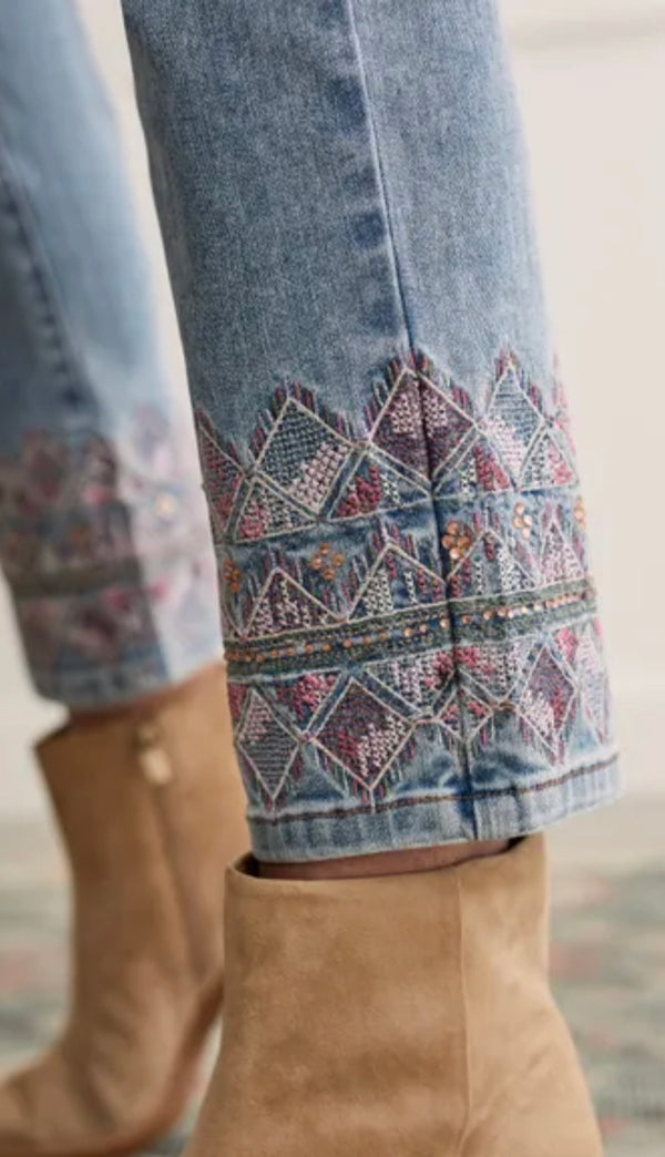 Tribal - Straight Leg Jeans With Embroidery