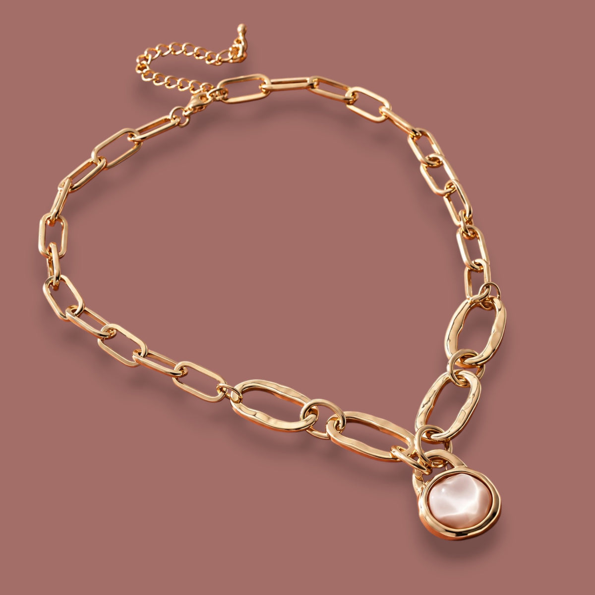 Merx - Gold Link Chain Necklace With Pink Pendant