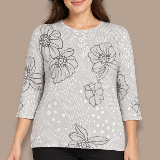 Goa - Floral Sparkle Three-Quarter Sleeve Top