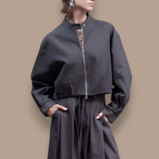 Haako - Modern Zip Front Cropped Jacket