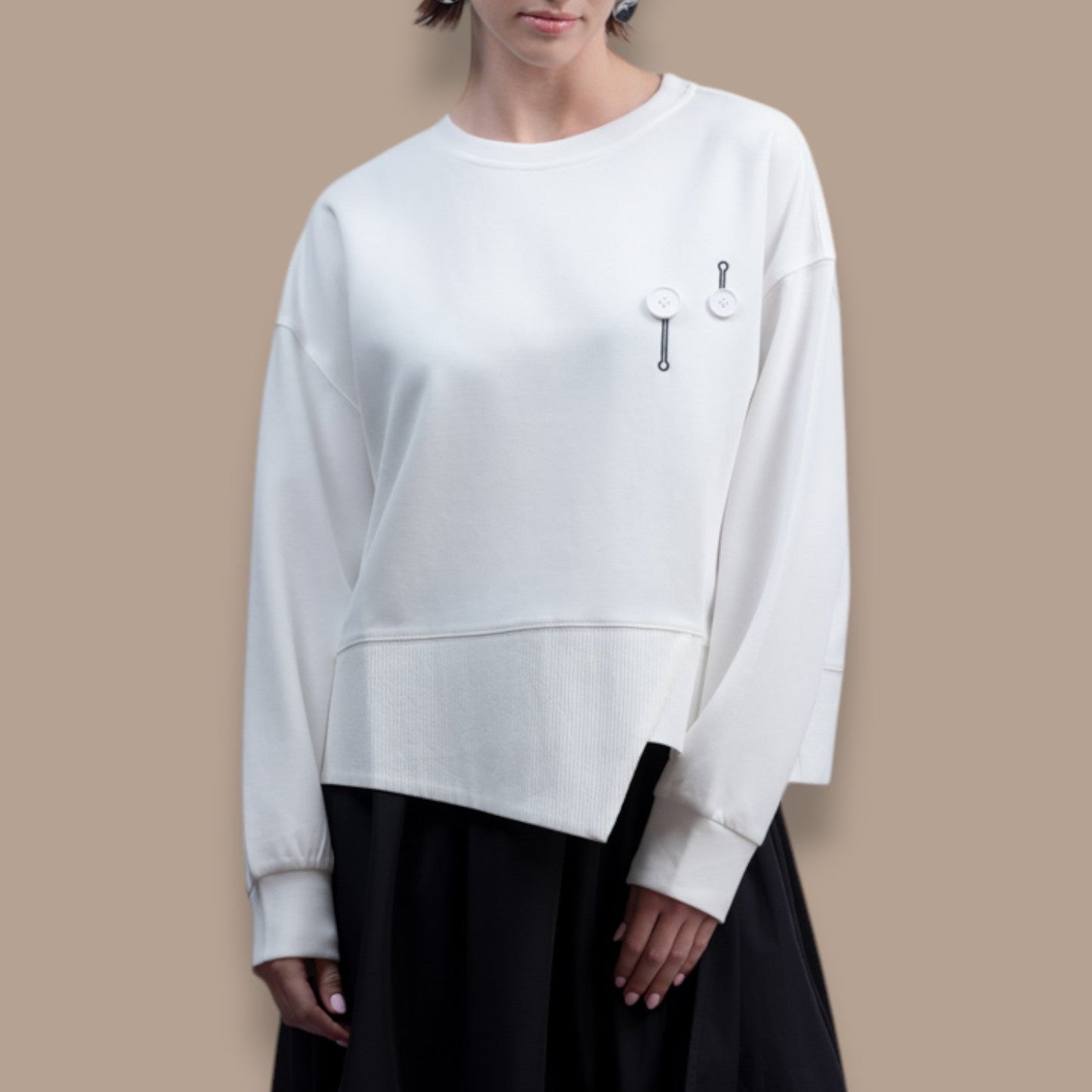 Haako - Asymmetrical Hem Button Detail Sweatshirt