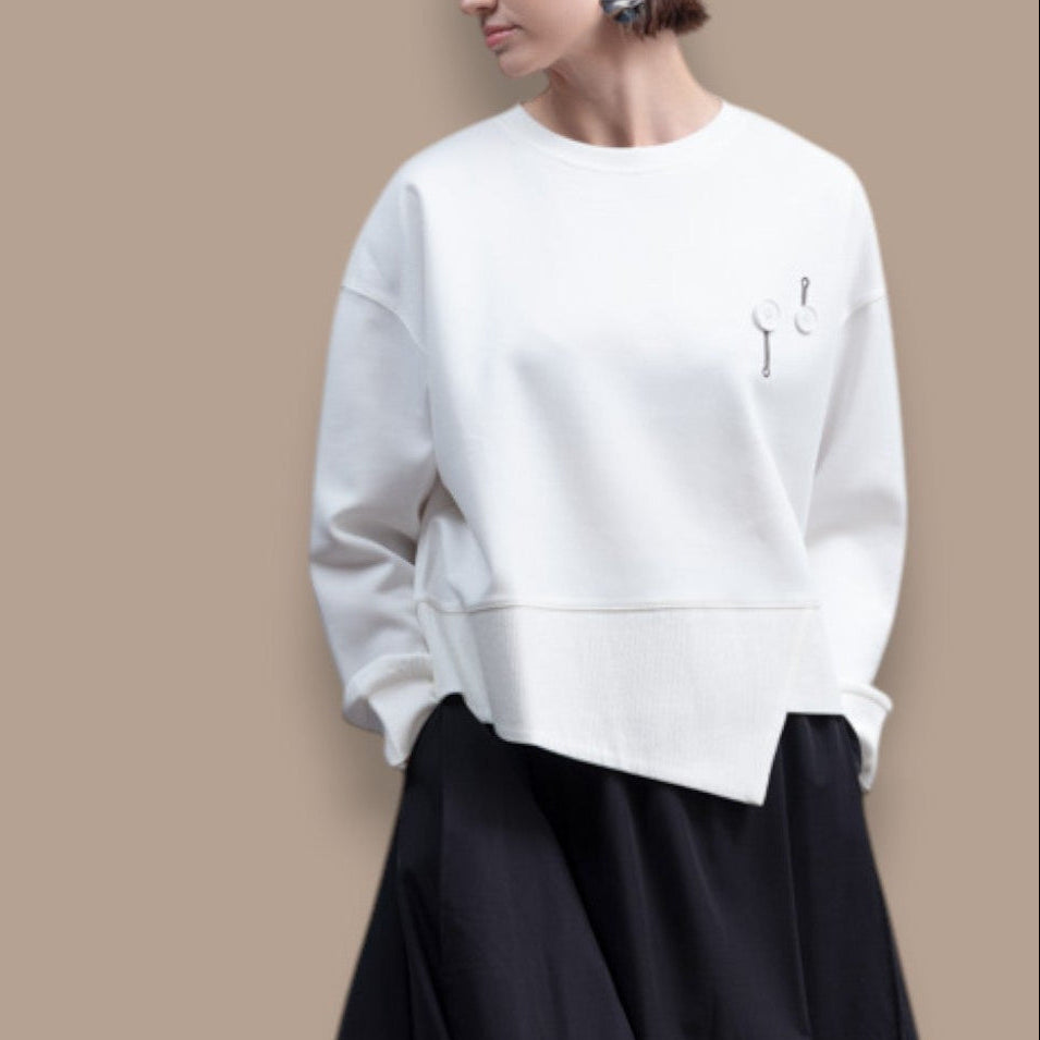 Haako - Asymmetrical Hem Button Detail Sweatshirt