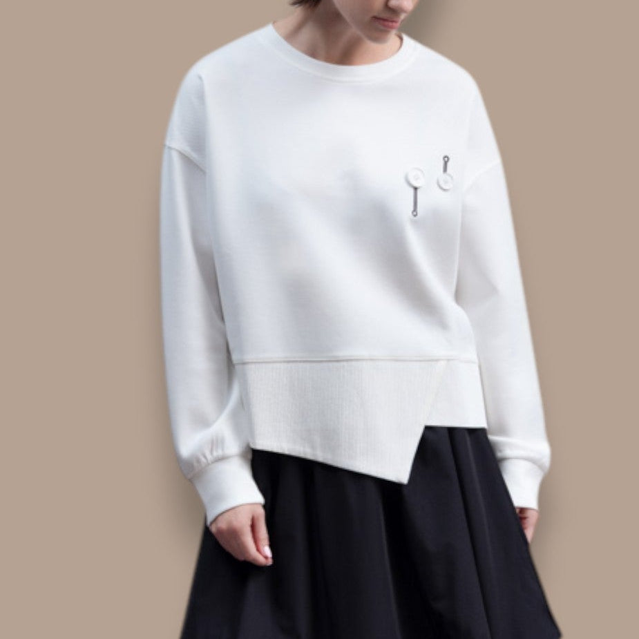 Haako - Asymmetrical Hem Button Detail Sweatshirt