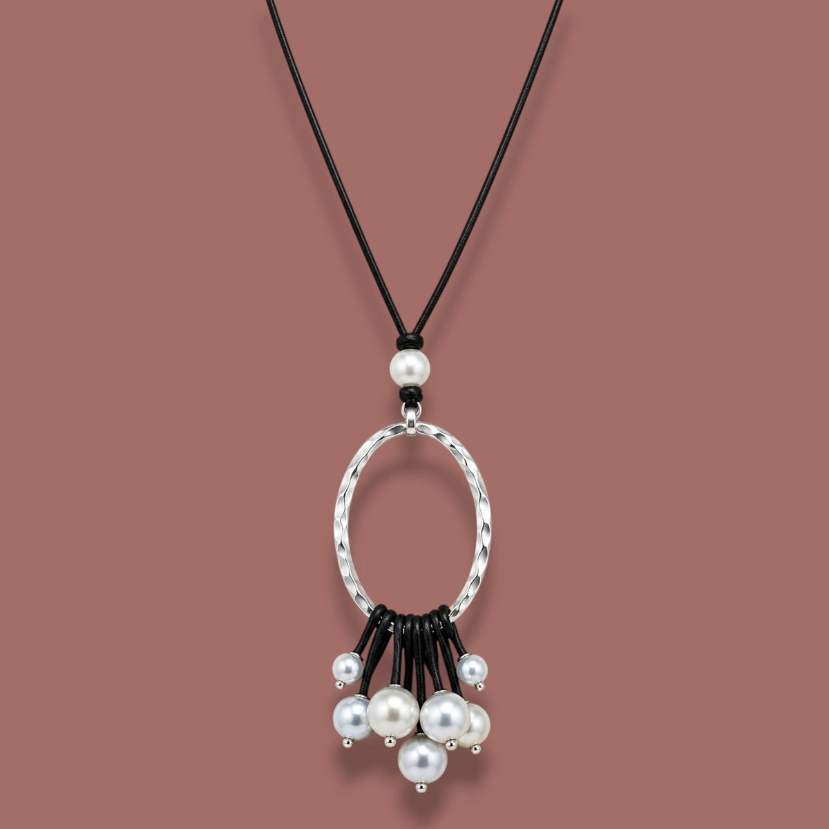 Merx - Oval Pendant Necklace With Pearl Accents