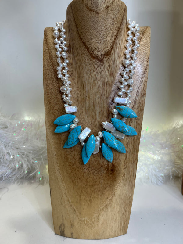 Merx - Pearl And Teal Stone Necklace