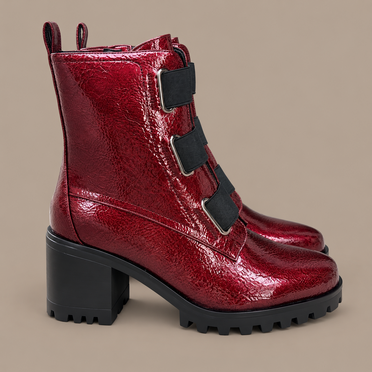 Aqua-Flex - Block Heel Patent Leather Bootie