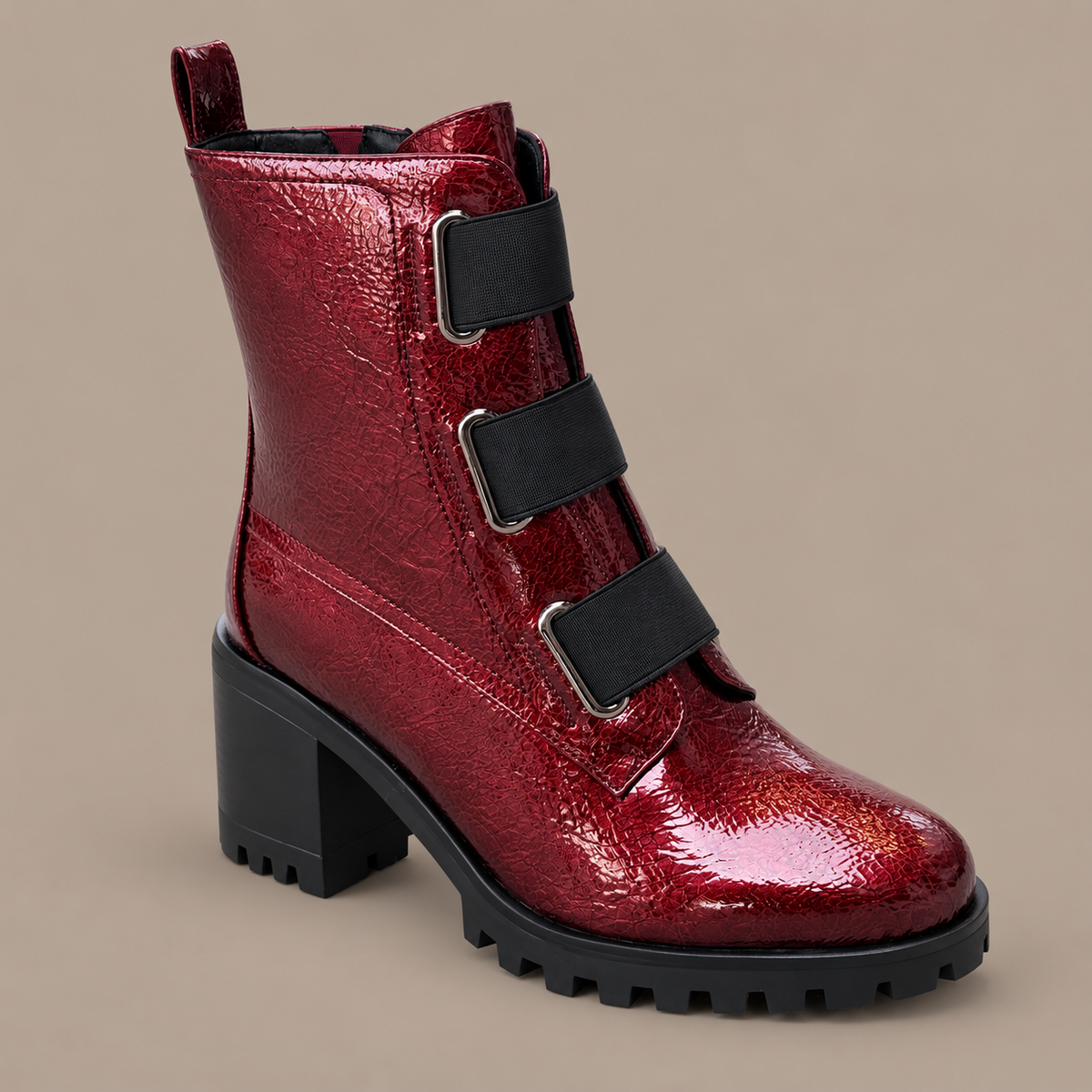 Aqua-Flex - Block Heel Patent Leather Bootie