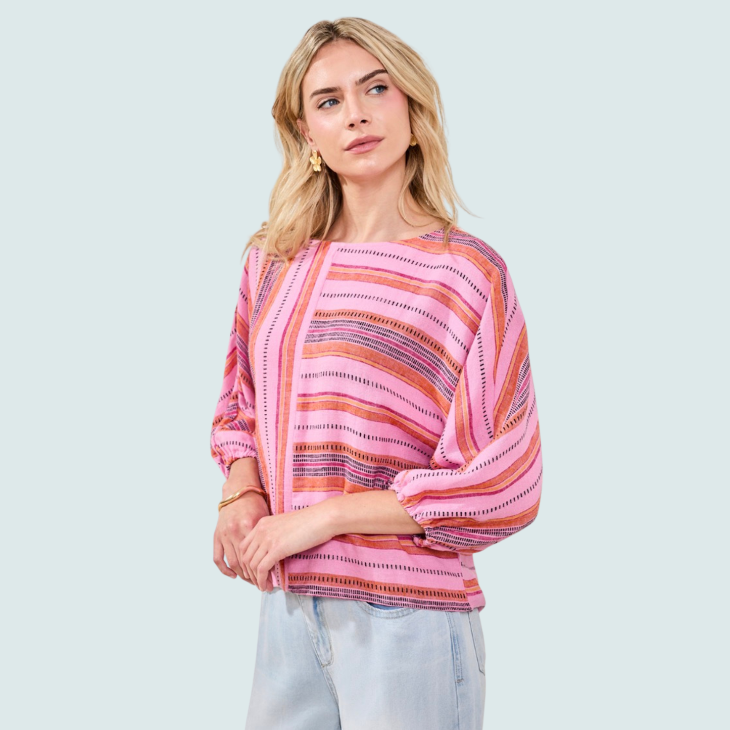 Tribal - Striped Puffer Sleeve Top