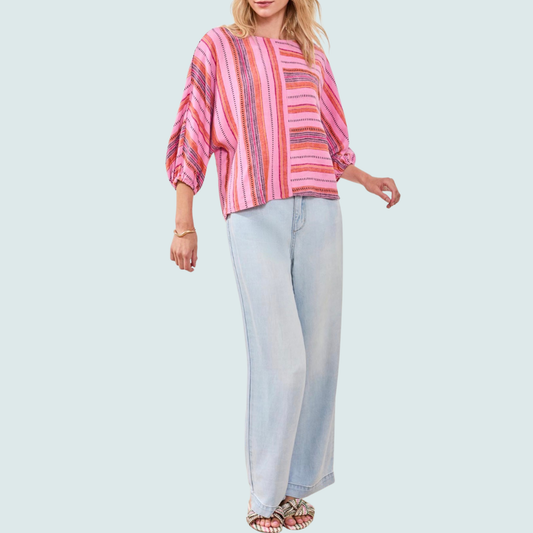 Tribal - Striped Puffer Sleeve Top