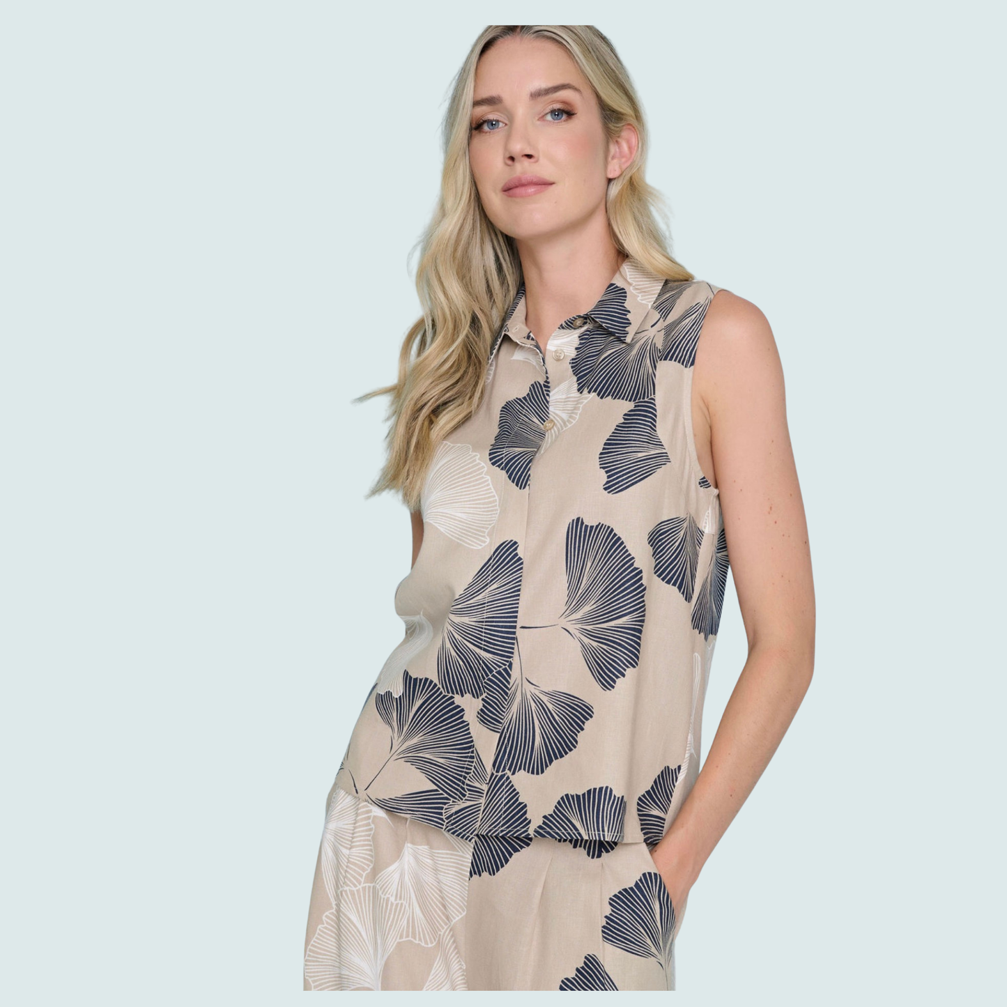 Picadilly - Sleeveless Button Front Shirt