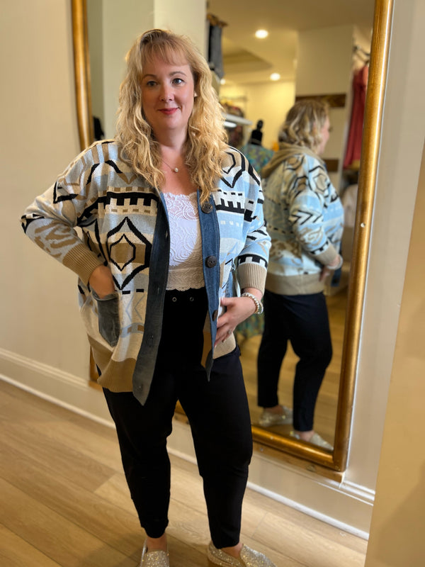 Shannon Passero - Patterned Cardigan With Jean