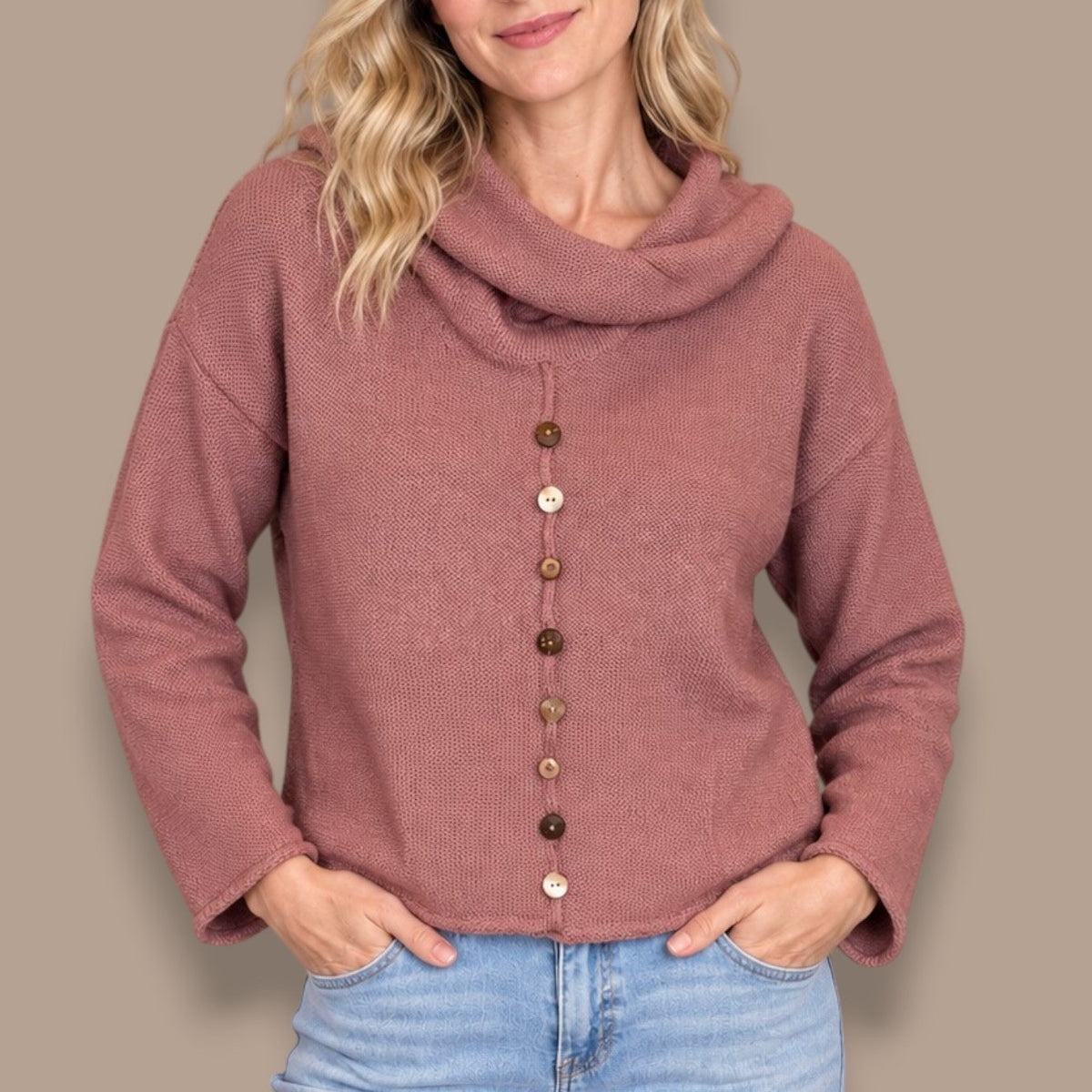 Shannon Passero - Cowl Neck Henley-Inspired Knit Top