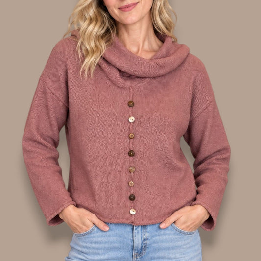 Shannon Passero - Cowl Neck Henley-Inspired Knit Top