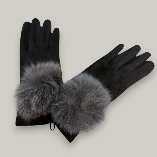Miss Caprice - Gloves With Grey Pom Pom