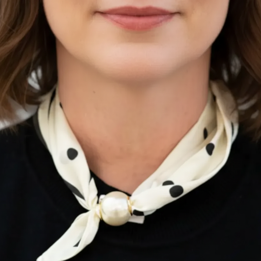 Red Coral - Ivory Polka Dot Pearl-Magnetic Scarf