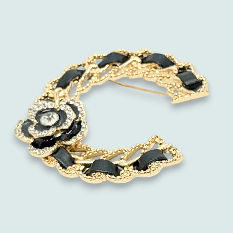 Audrey's - Crescent Floral Crystal Brooch